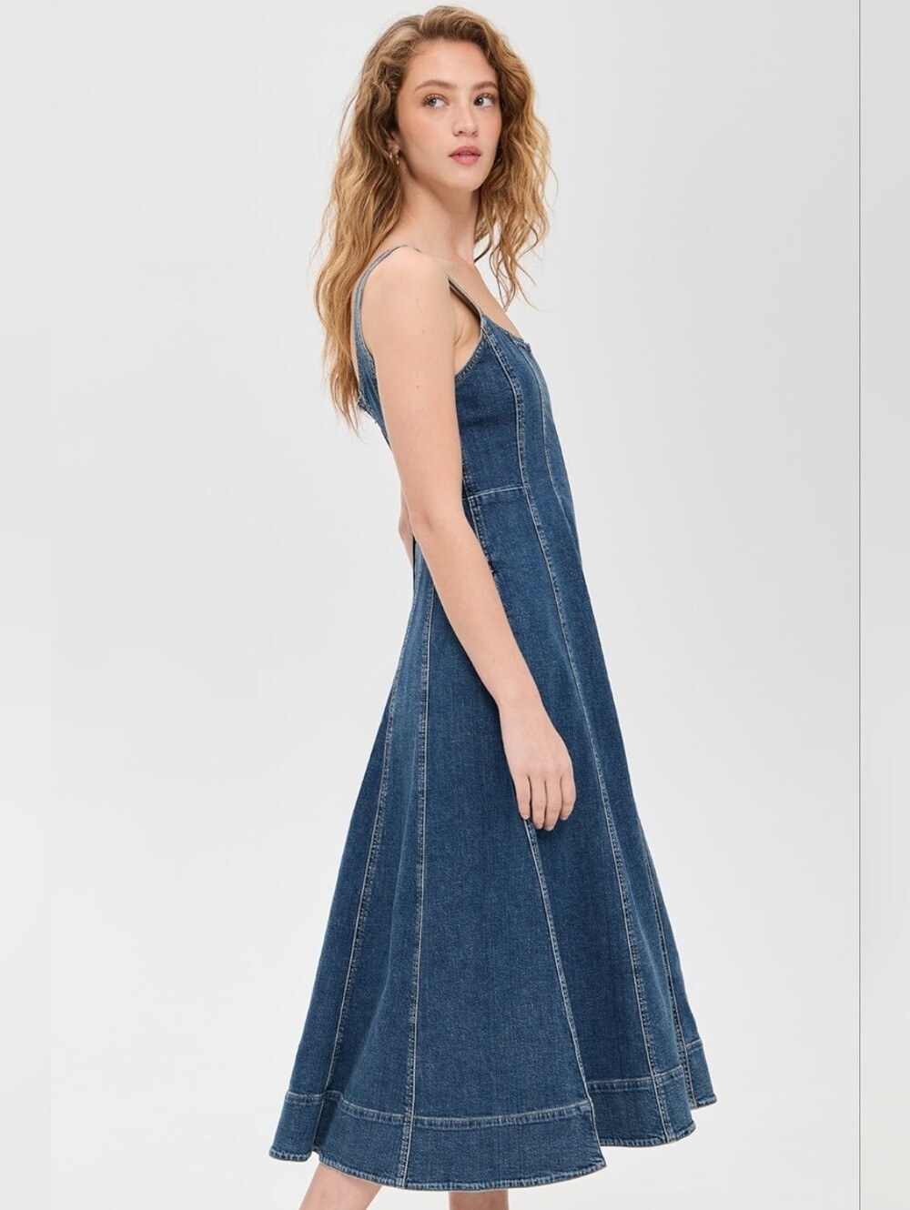 Madewell Croswell Wash Denim Jean Seamed Flare Midi Dress Size 6 NWT - Picture 5 of 13